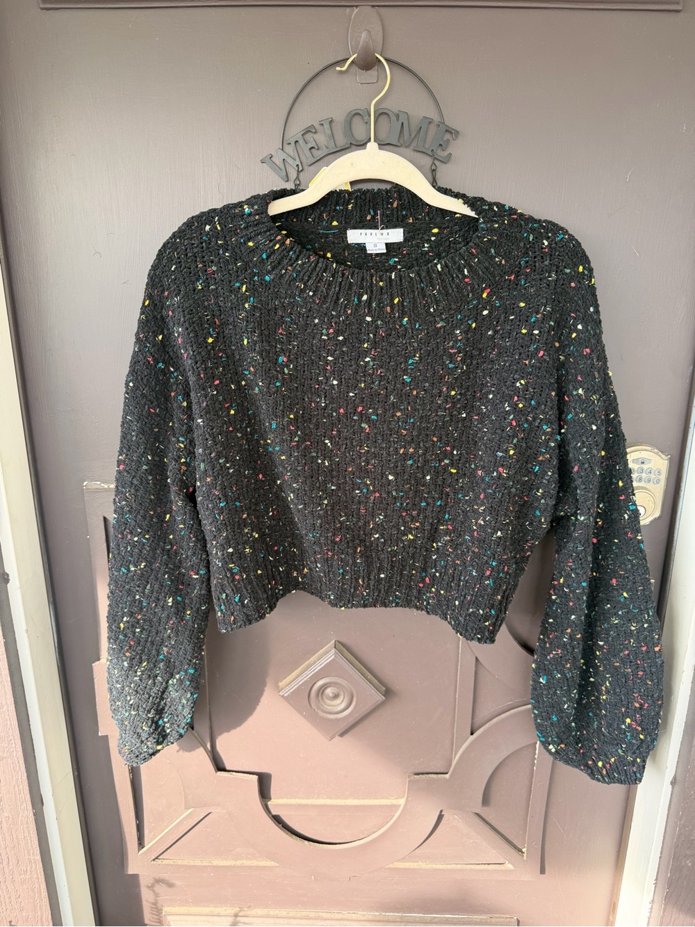 FAVLUX Black Cropped Speckled Knit Sweater